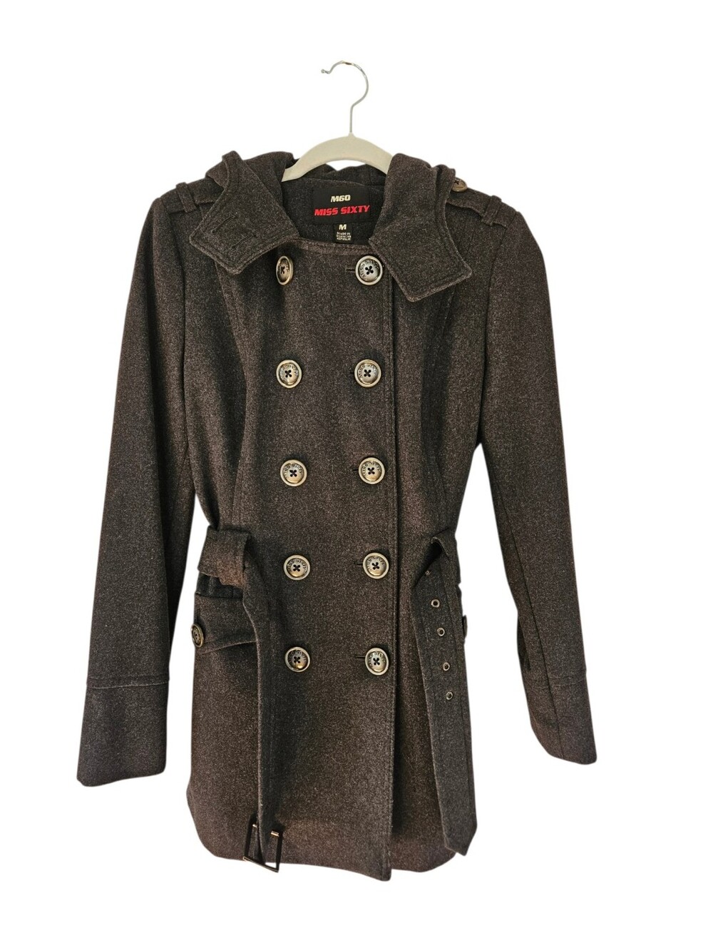 Miss Sixty Double-Breasted Trench Coat in Brown
